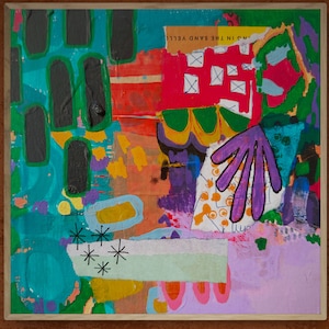 Mini Canvas Art, Original Mixed Media Abstract Collage on Board Canvas, Colorful Abstract Art, Intuitive Expressionism, Modern Painting image 1