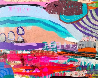 Abstract Expressionist Landscape Painting, Colorful Wall Art on Canvas, Fields Abstraction Artwork, Intuitive Artwork, Modern Painting