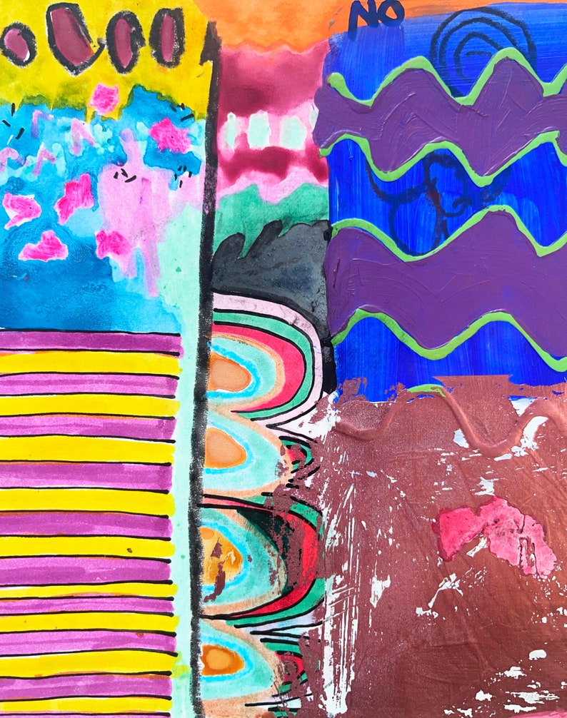 Originalmålning, Blandteknikkollage, Abstrakt expressionistisk målning, Modern väggkonst, Konstdagbok, Färgglad målning bild 4