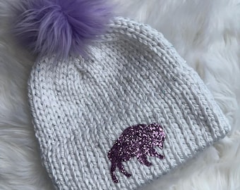 Buffalo Knit Hat, HAND KNIT, Game Day Hat, Buffalo football knit hat, Buffalo Football inspired hat, Adult knit winter hat, Sparkle hat,