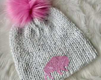 Buffalo Knit Hat, HAND KNIT, Game Day Hat, Buffalo football knit hat, Buffalo Football inspired hat, Adult knit winter hat, Sparkle hat,