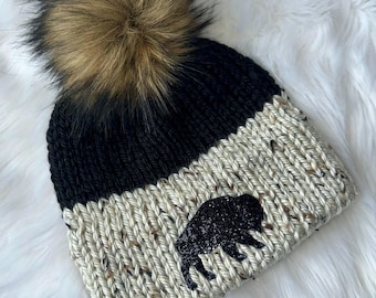 Buffalo Knit Hat, HAND KNIT, Game Day Hat, Buffalo football knit hat, Buffalo football inspired hat, Adult knit winter hat, Sparkle hat