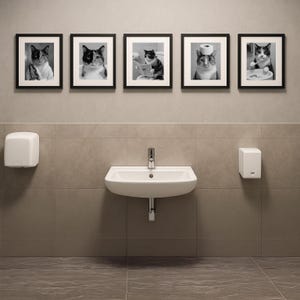 Black and White Funny Cat Wall Art Set – 5 Printable 8x10 Designs – Bathroom and Home Decor – Digital Download