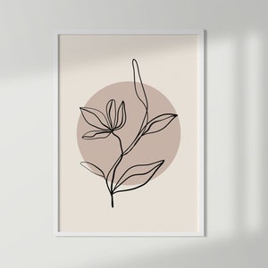 Digital Download Botanical line art Earth tone colors Beige abstract flower print Printable Wall Art Boho Abstract Flower wall art