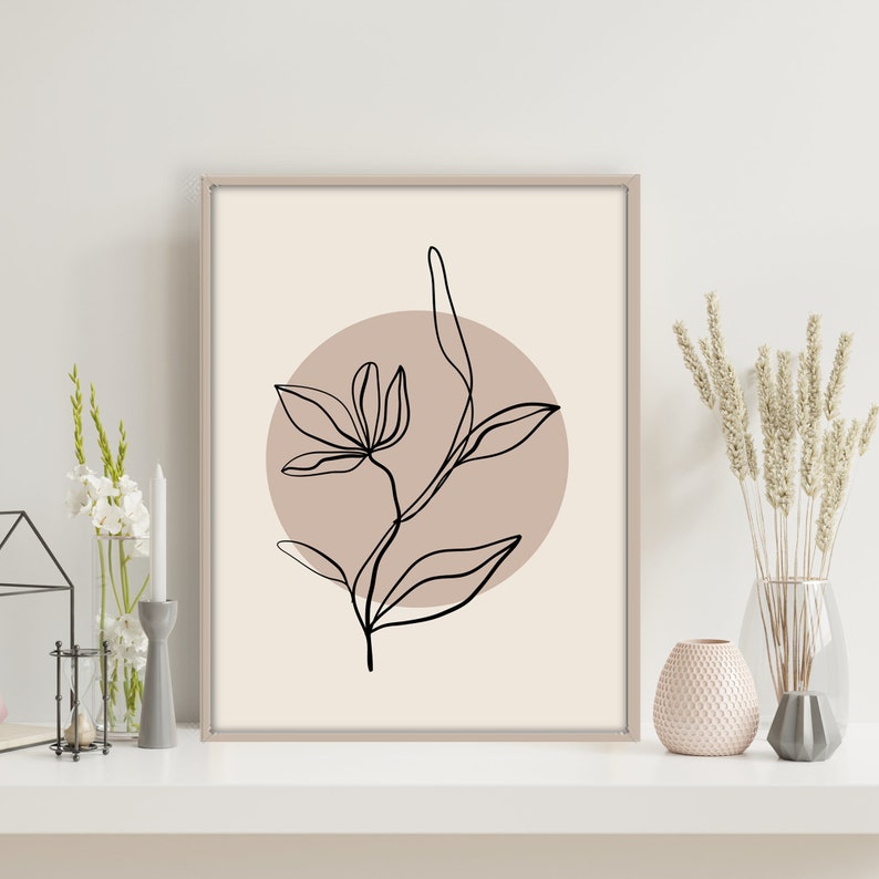 Digital Download Botanical line art Earth tone colors Beige abstract flower print Printable Wall Art Boho Abstract Flower wall art