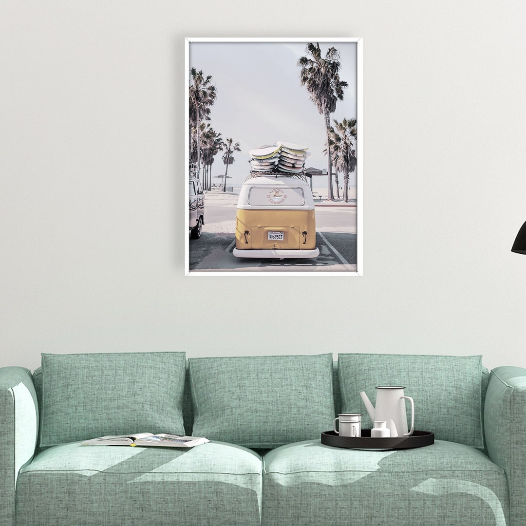 Retro Van With Surfboards Print Yellow Van Print Coastal - Etsy