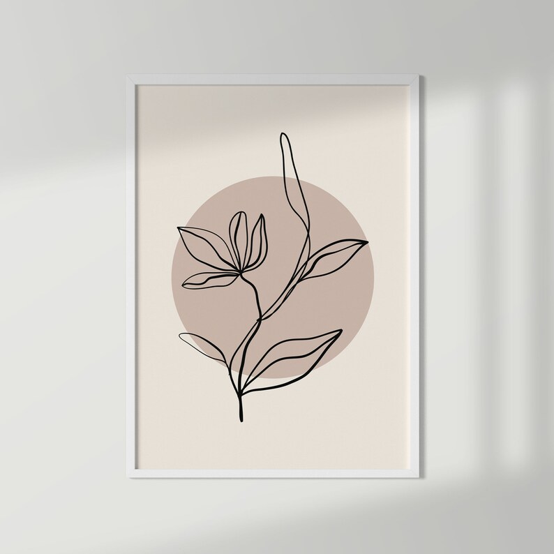 Digital Download Botanical line art Earth tone colors Beige abstract flower print Printable Wall Art Boho Abstract Flower wall art