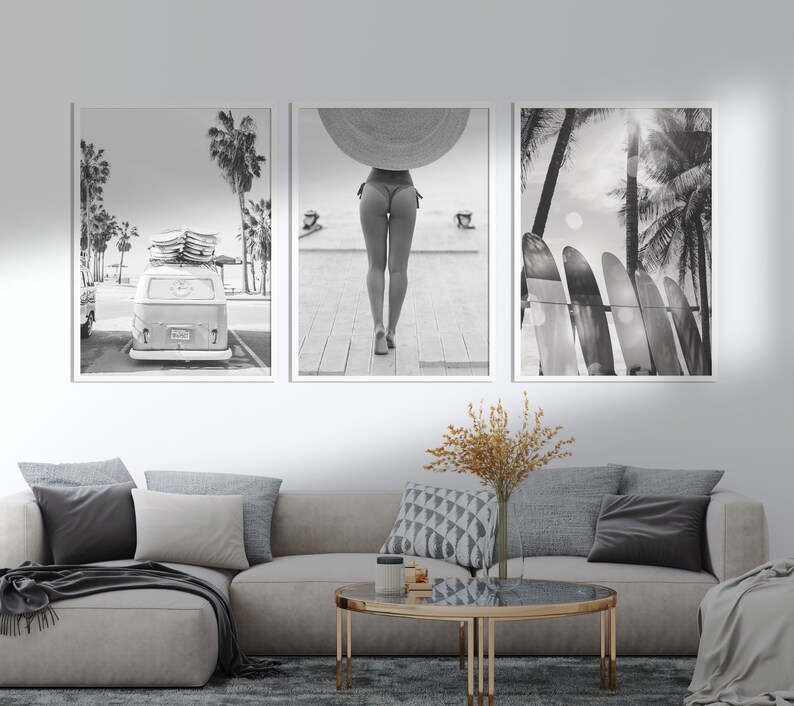 Black and White Coastal Print Set of 3 Beach Wall Art Set Etsy