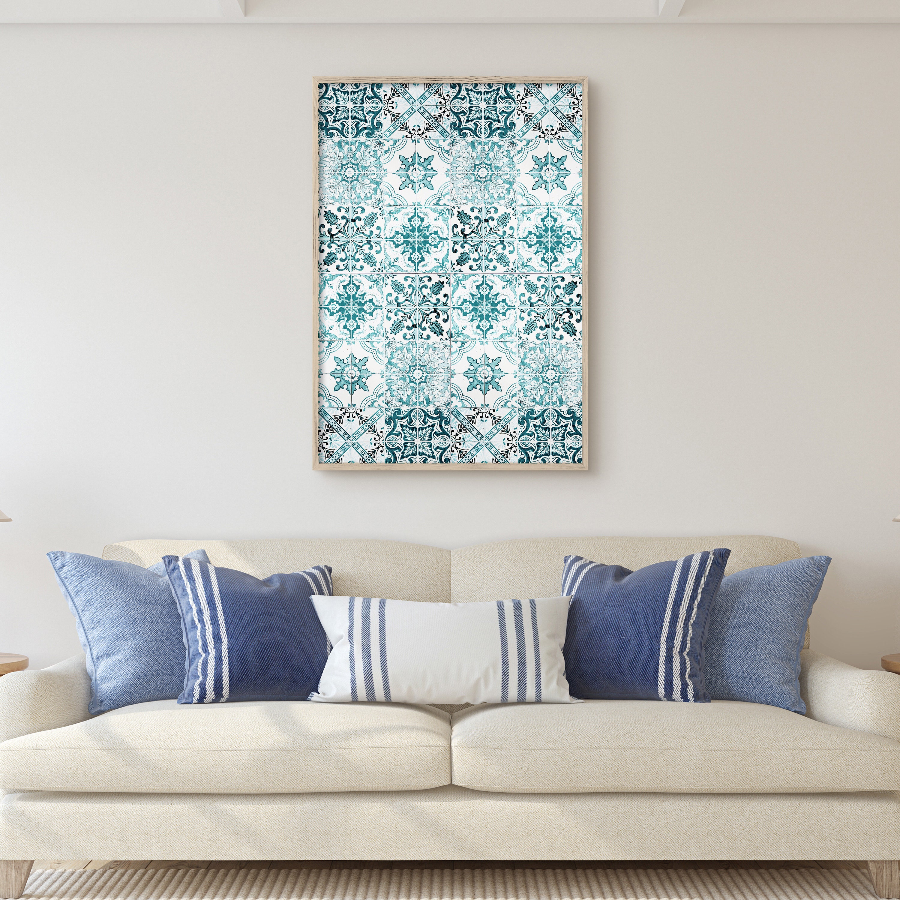 Turquoise Moroccan Mosaic Tiles Print Boho Mosaic Wall Art - Etsy