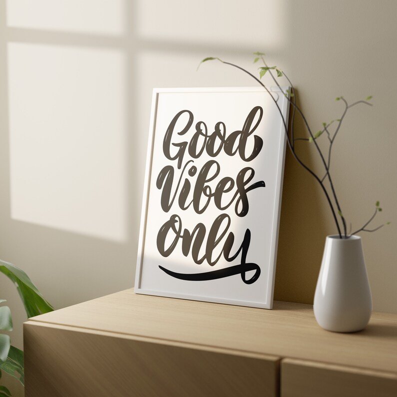Good Vibes Only Wall Art Printable Black and White Etsy