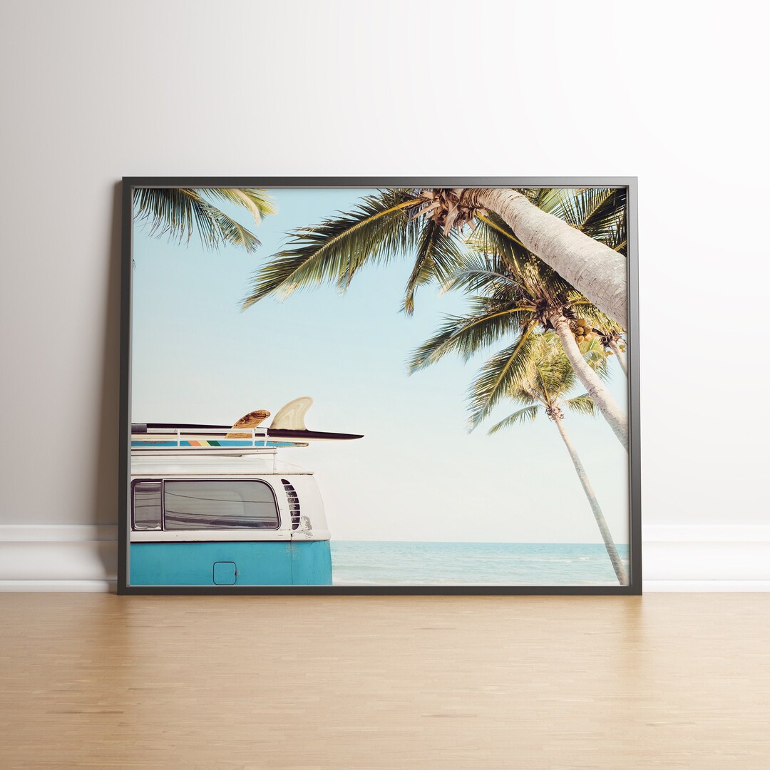 Coastal Retro Van on Beach With Palm Trees Printable Wall - Etsy