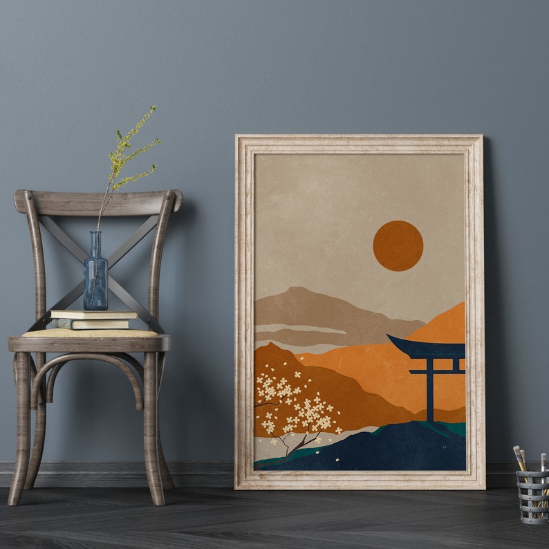 Abstract Japanese Landscape Art Abstract Japandi Wall Art Etsy