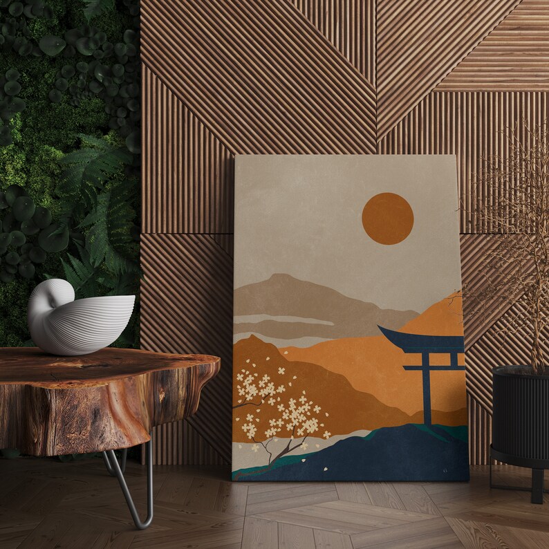 Abstract Japanese Landscape Art Abstract Japandi Wall Art Etsy