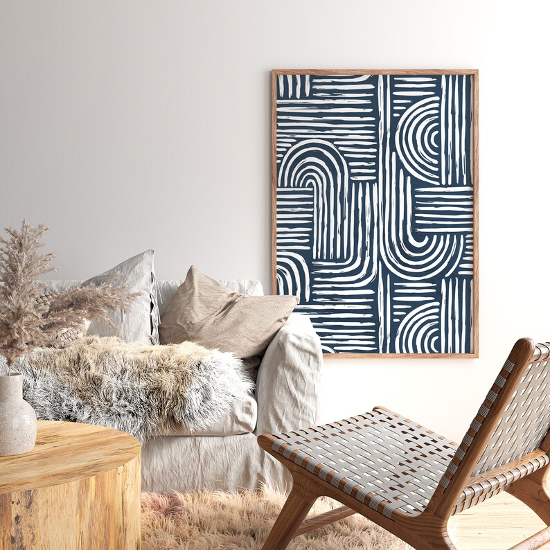 Indigo Blue Japandi Wall Art Printable Navy Abstract Art Etsy