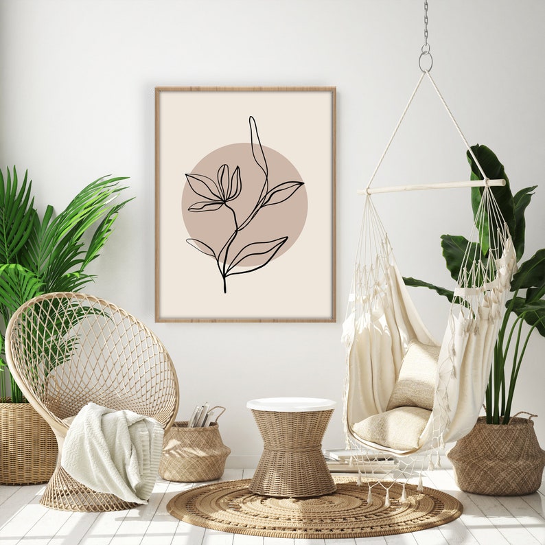 Digital Download Botanical line art Earth tone colors Beige abstract flower print Printable Wall Art Boho Abstract Flower wall art
