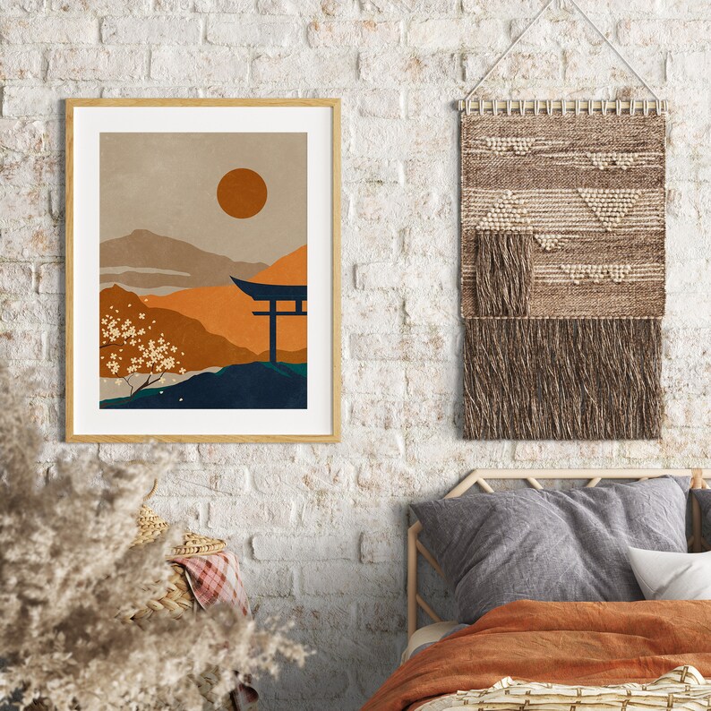 Abstract Japanese Landscape Art Abstract Japandi Wall Art Etsy