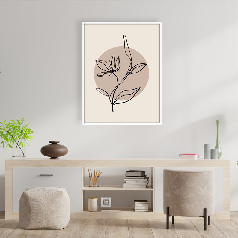 Digital Download Botanical line art Earth tone colors Beige abstract flower print Printable Wall Art Boho Abstract Flower wall art