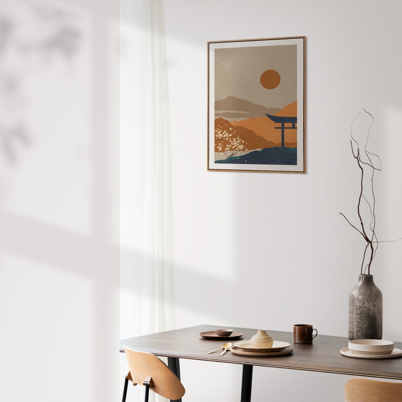 Abstract Japanese Landscape Art Abstract Japandi Wall Art Etsy