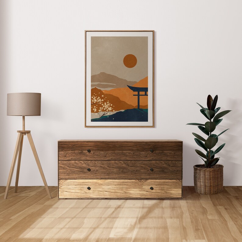 Abstract Japanese Landscape Art Abstract Japandi Wall Art Etsy