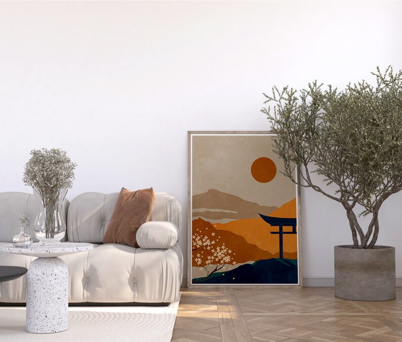 Abstract Japanese Landscape Art Abstract Japandi Wall Art Etsy