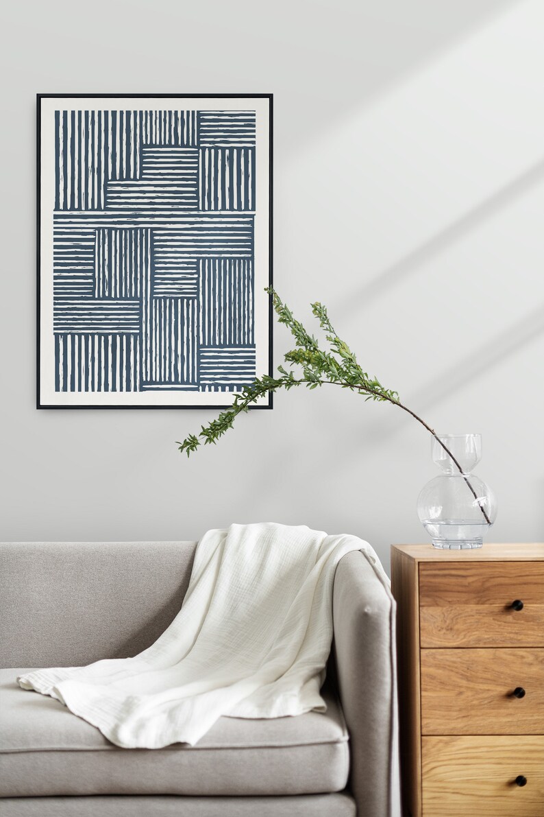 Navy Geometric Wall Art Japandi Decor Living Room Wall Art Etsy