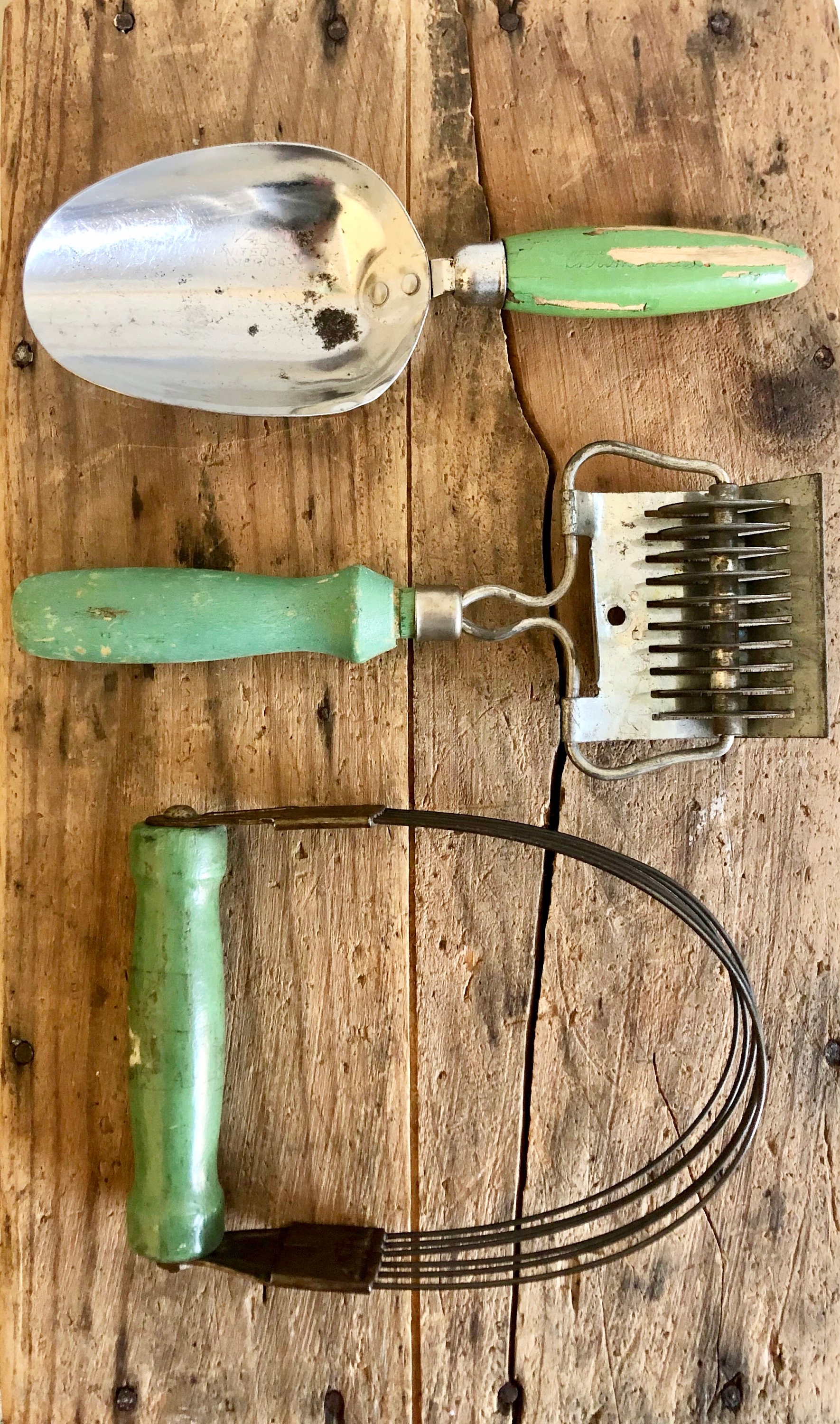 Set of 3 Vintage Baking Tools Green Wooden Handles Farmhouse Etsy