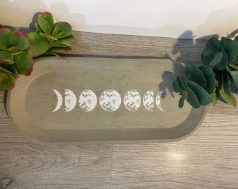 Bandeja de fases lunares / Plato para anillos lunares / Bandeja para anillos lunares / Bandeja para joyas hecha a mano / Fases de la luna