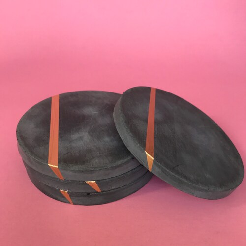 Slate Gray and Gold Concrete Coaster Set Etsy