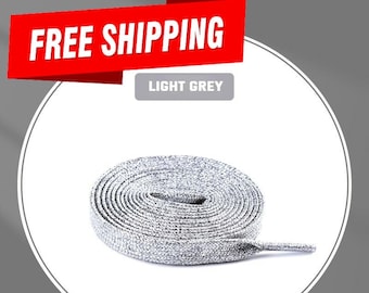 Golden  Laces replacement - Sparkly, shinning, metallic shoelaces Silver color - 1 pair - laces for sneakers