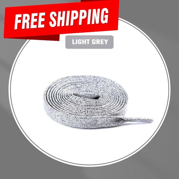 Golden  Laces replacement - Sparkly, shinning, metallic shoelaces Silver color - 1 pair - laces for sneakers