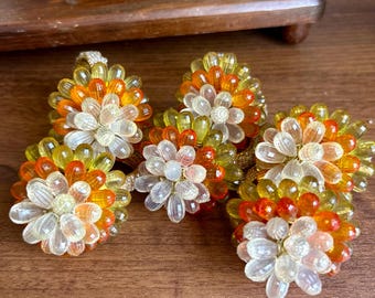 Set of 6 - Vintage MCM Style Beaded Orange Napkin Rings