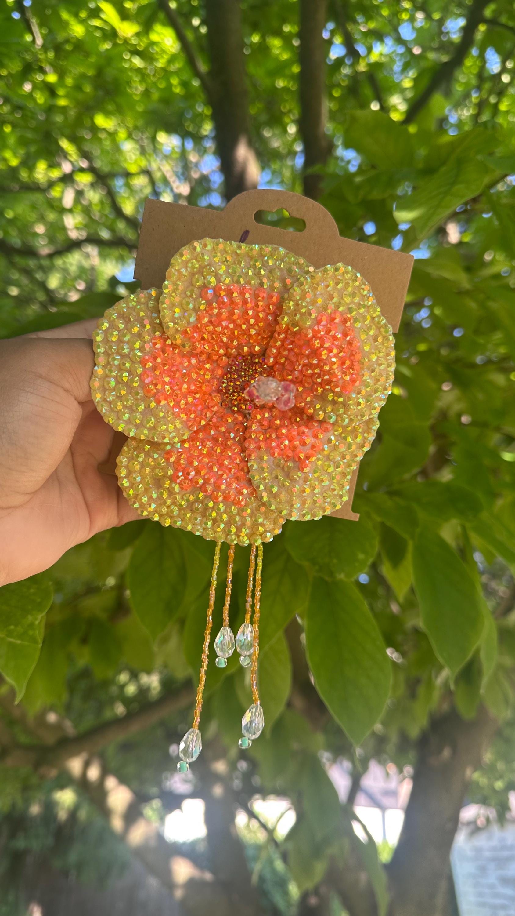 Rhinestone Hibiscus Flower Hair Clip With Beaded Tassels
