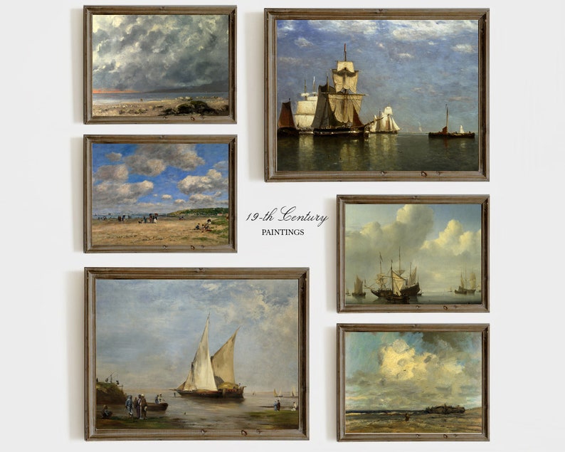 Beach Scene Wall Art Décor Sea Vintage Paintings Romantic Etsy