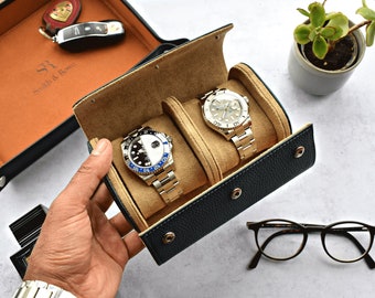 Luxury Leather Watch Case, Green Watch Box, Travel Watch Box, Luxury Leather Watch Case Roll 2 Watches, Gift For Him, Christmas Gift