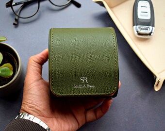 Watch roll luxury leather travel case 1 storage watch box Olive Italian leather handmade gift men Organizer gift Husband Valentines