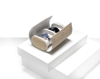 Watch roll luxury leather travel case 2 storage watch box grey Italian leather handmade men Organizer Christmas gift Dad Husband