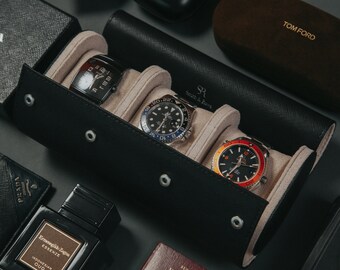 Custodia Orologi In Pelle PU 3 Slot, Astuccio Da Viaggio Con Velluto Interno, Regalo Perfetto Per Uomo E Donna (Nero)