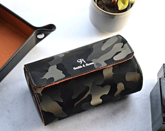 Luxury Leather Watch Case, Camouflage Watch Box, Travel Watch Box, Luxury Leather Watch Case Roll 2 Watches, Gift For Him, Christmas Gift