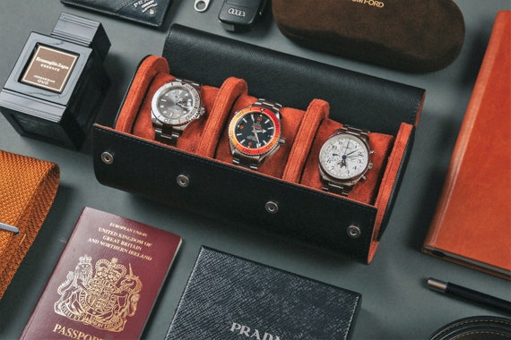 Luxury Watch Roll Storage Box 3 Slots Genuine Leather Watch Travel Display  Case