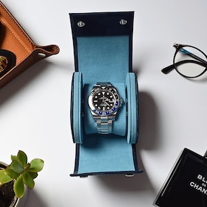 Blue Camo Italian Leather Single Watch Box for Men, Watch Roll, Travel Watch Case, Storage & Organizer, Luxury Watch Holder, Groomsmen Gift