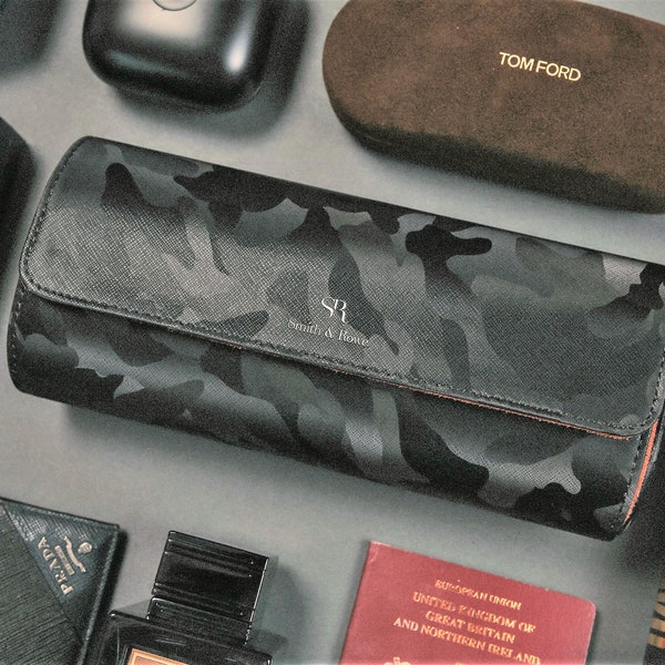 Etui podróżne ze skóry do zegarków 3 luksusowe pudełko do przechowywania zegarków Camo Włoska skóra ręcznie robiony idealny prezent dla mężczyzn Organizer Dzień Ojca Tata Mąż