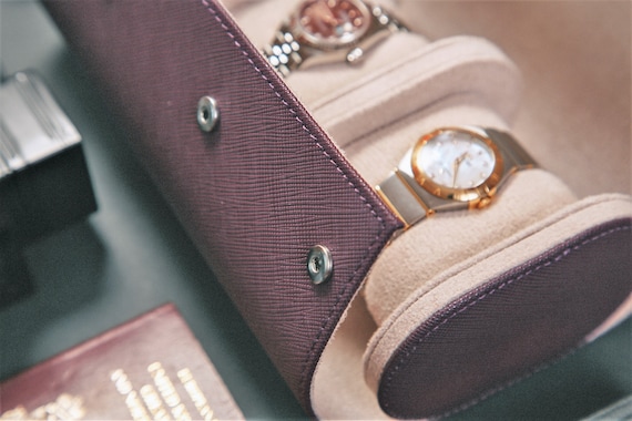 Custodia Viaggio Per Orologi Hiram - 3 Posti, Vera Pelle Crazy Horse, Portatile - Foto 2