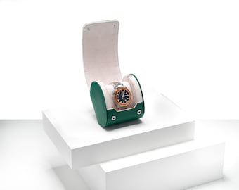 Watch roll luxury leather travel case 1 storage watch box Green Italian leather handmade gift men Organizer gift Husband