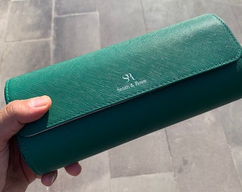 Luxury Leather Watch Case, Green/Cream Watch Box, Travel Watch Box, Luxury Leather Watch Case Roll 3 Watches, Gift For Him, Christmas Gift