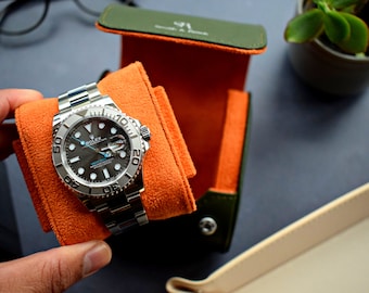 Watch roll luxury leather travel case 1 storage watch box Olive Italian leather handmade gift men Organizer gift Husband Valentines