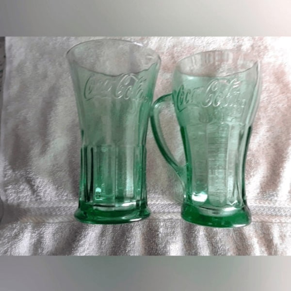 Vintage Coca -Cola Green Flared Glasses set of 2 Made in USA 6 "