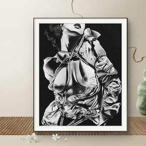 original drawing charcoal and graphite shibari artwork
