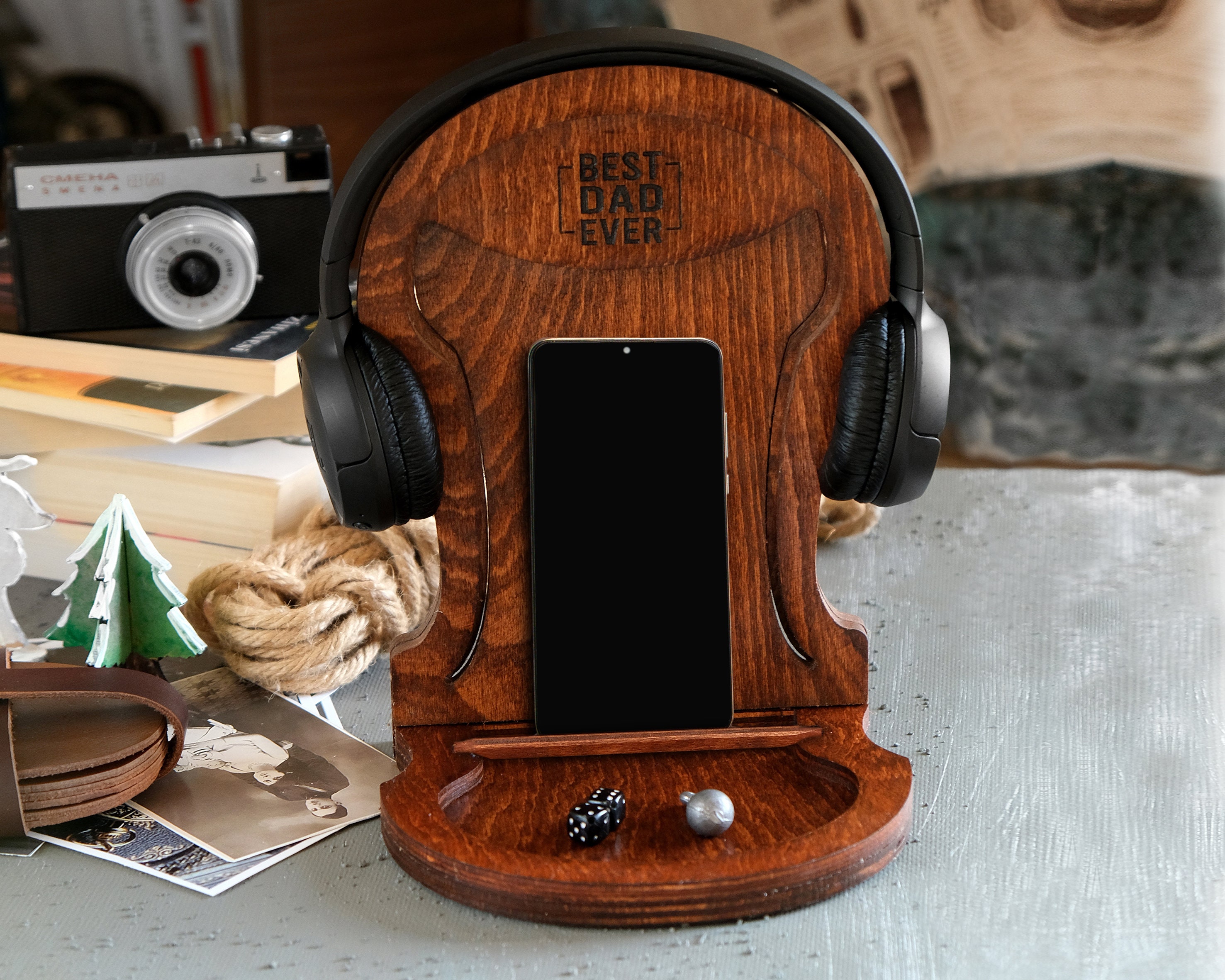 Desk Organiser Wood Headphone Stand Headphone Holder Etsy