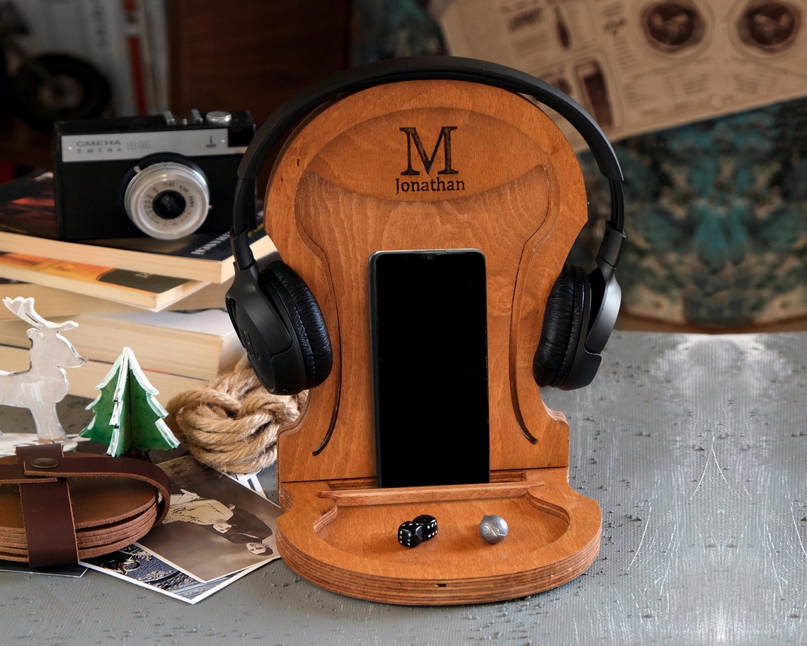 Desk Organiser Wood Headphone Stand Headphone Holder Etsy
