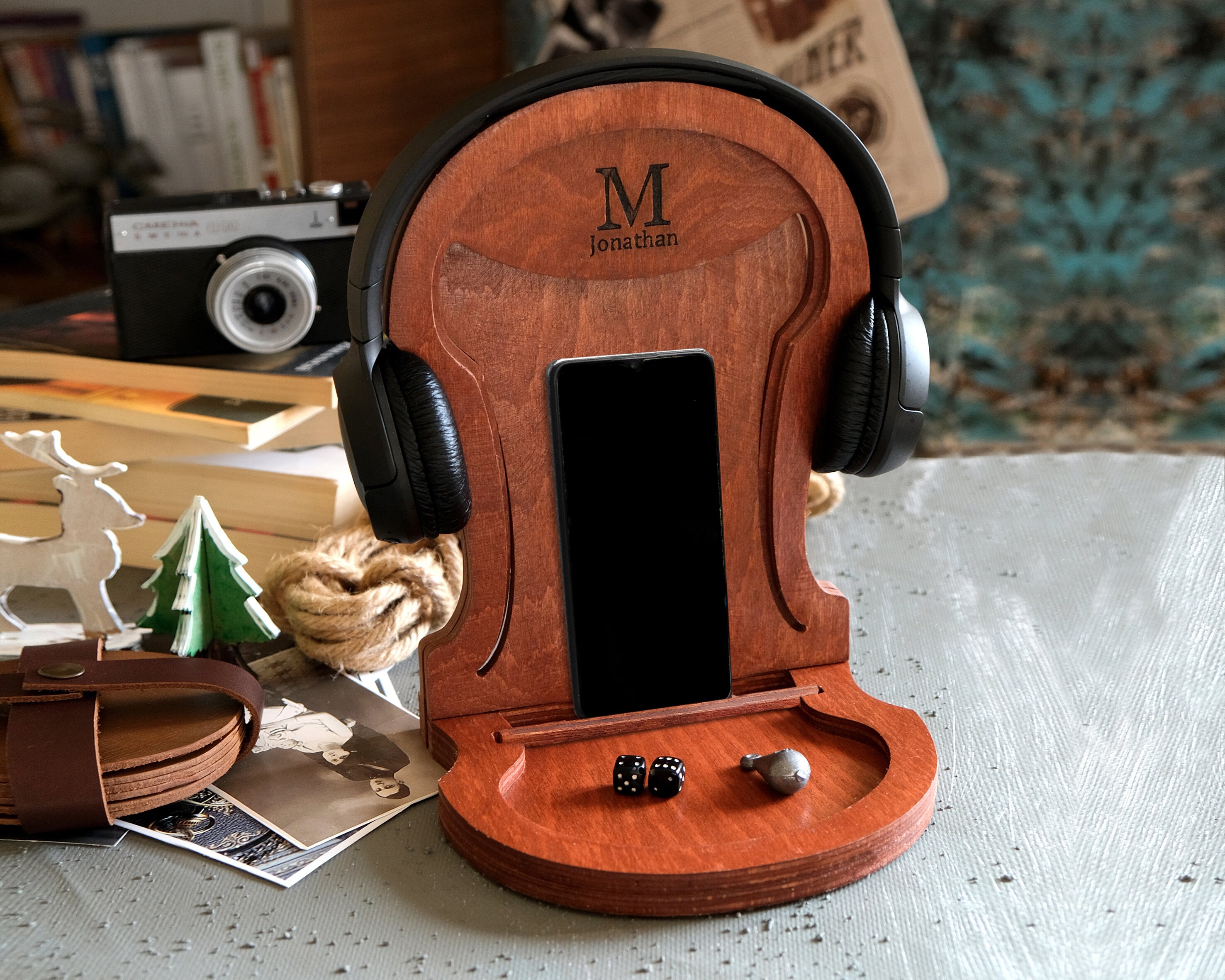 Desk Organiser Wood Headphone Stand Headphone Holder | Etsy
